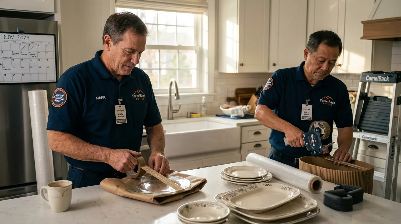 Professional crew packing kitchen dishware in Buckner, MO
